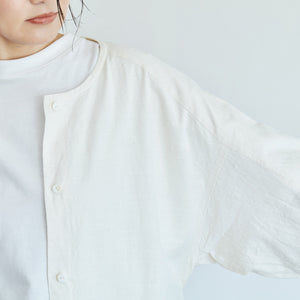 <b>ノーカラーロングシャツワンピース</b>Aizu cotton collarless long shirt dress