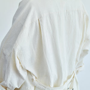 <b>ノーカラーロングシャツワンピース</b>Aizu cotton collarless long shirt dress